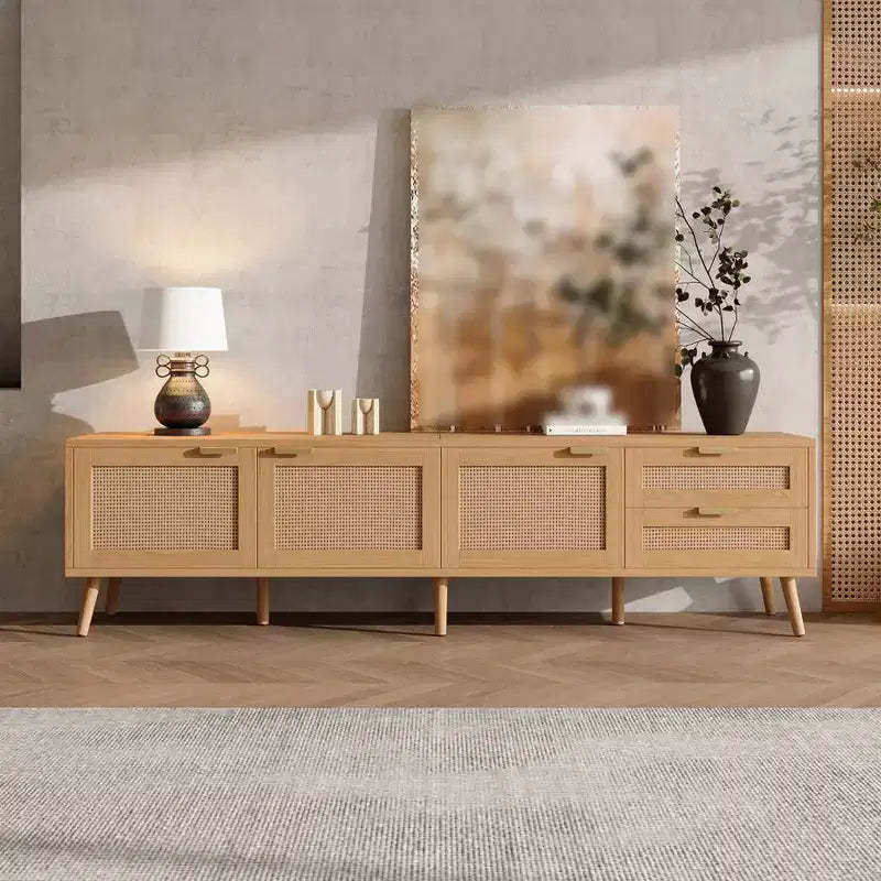 Modern TV Stand for TVs up to 80, 70 Wooden Entertainment Center with Storage & 2 Drawers, TV Console Table for Living Room Bedroom
