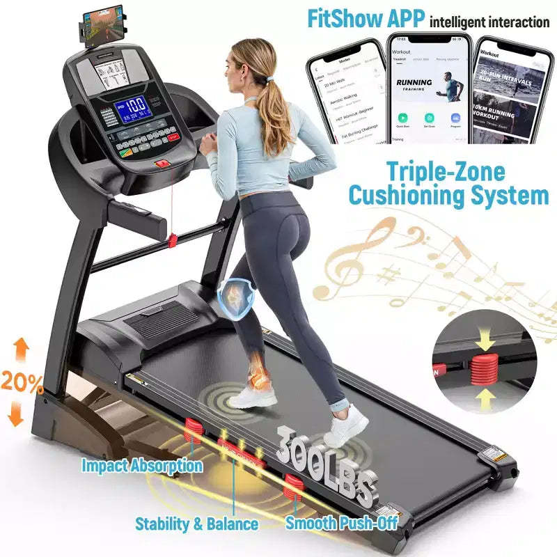 Folding Treadmill with Auto Incline, 0.612 MPH Speed, High-Performance Motor, 7-Layer Running Surface, 320lbs Capacity for Home & Apartment Workouts