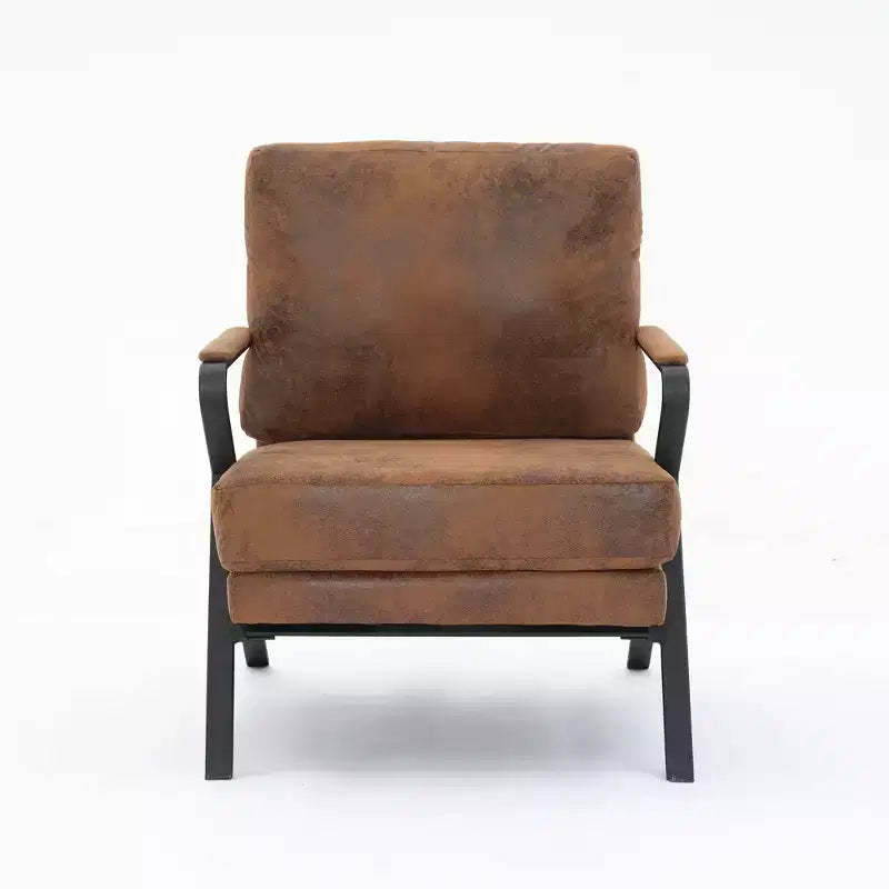 Okak Mid-Century Accent Chair with Iron Frame, Upholstered Reading Chair with Thicker Cushion, Arm Chair for Living Room, Bedroom, Brown