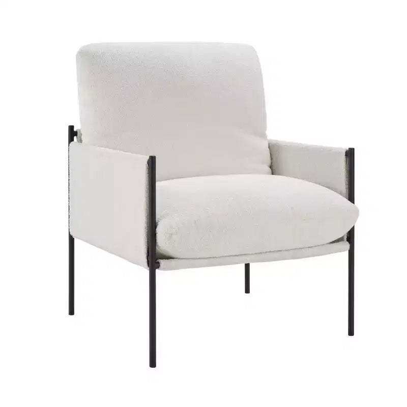 Okak Elegent Accent Chair with Removable Cushion, Reading Chair with Wooden Armrests, Comfy Chair for Living Room, Bedroom, White
