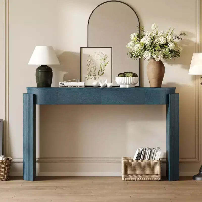 TUYOHW 55 Oval Console Table with 2 Drawers,Entryway Table with Fluted Legs,Accent Sofa Table for Hallway,Living Room,Foyer,Kitchen