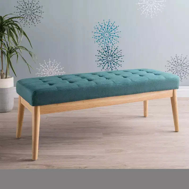Okak Modern Entryway Bench with Wooden Frame, Foot Stools Ottoman with Cushion Seat, End of Bed Bench for Living Room, Bedroom