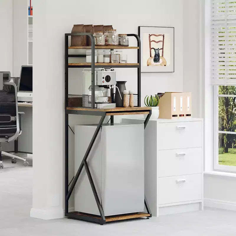 4-Tier Mini Shelf with Power Outlet and Storage  Mini Fridge Stand, Microwave Oven Stand Table, Bar Cabinet, for Kitchen, Living Room, Office