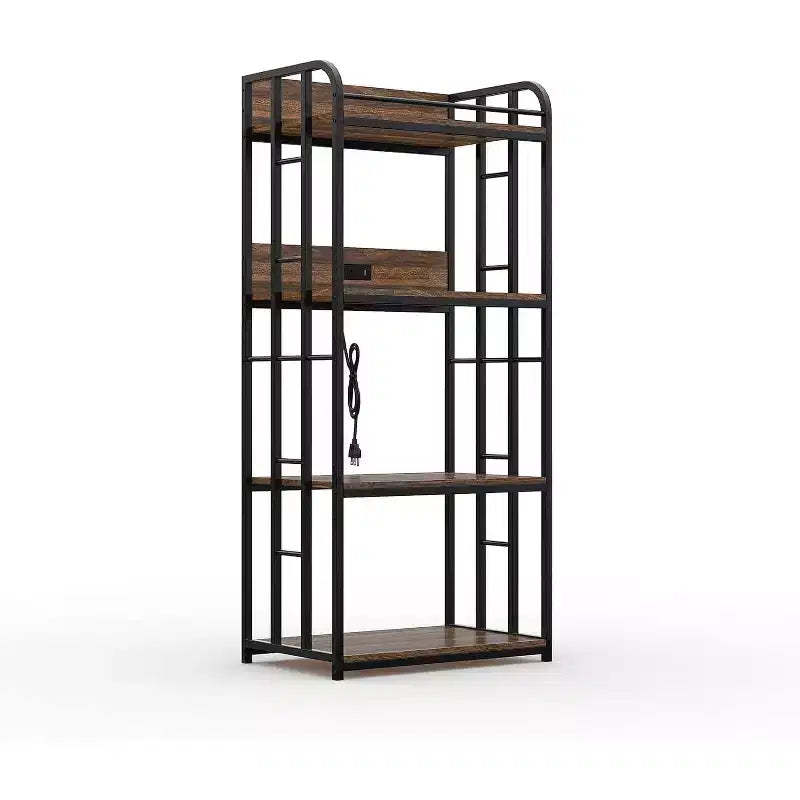 Acekool Kitchen Bakers Rack with Adjustable Shelves and Wheels, 4-Tier Microwave Cart Stand with Optional Power Outlet for Home Storage