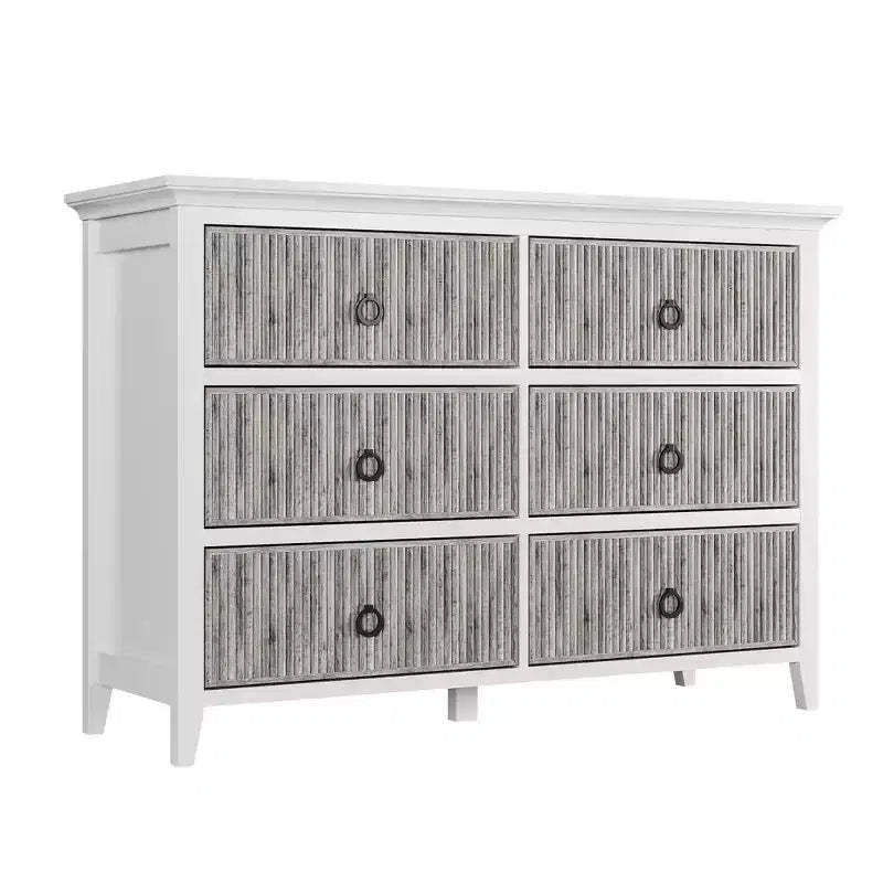 COZONY Modern 6-Drawer Fluted Dresser with Wave Panel, Anti-Tip Storage Chest for Bedroom, Living Room & Hallway