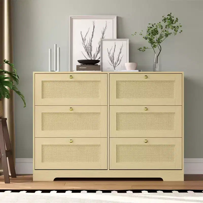 CuisinSmart 8 Drawer Dresser, Rattan Storage Cabinet with MDF Frame, Chest of Drawers for Bedroom, Living Room, Entryway