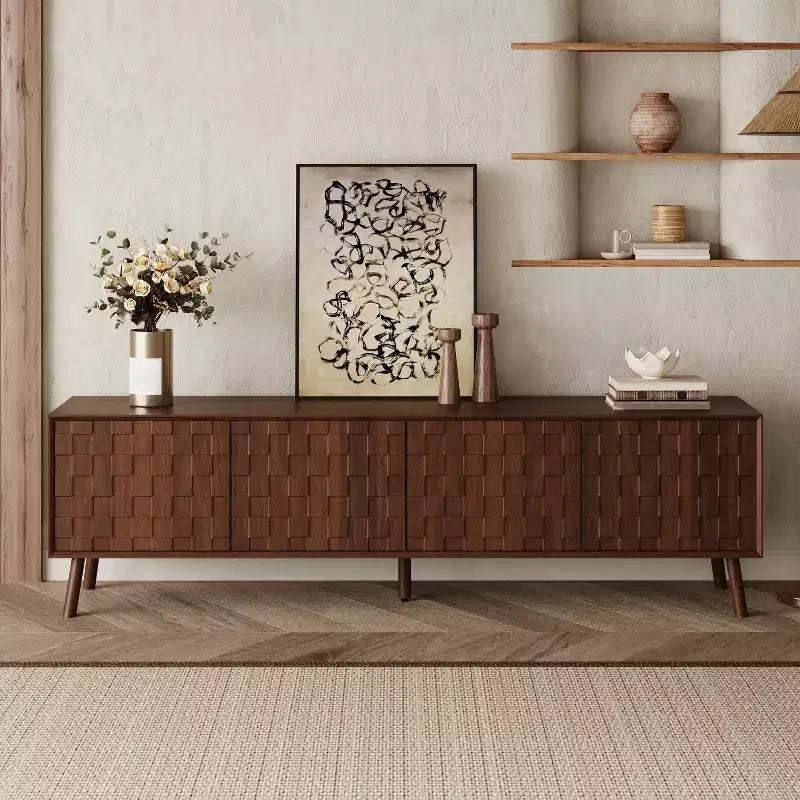 JVNOXK 70inch Modern TV Stand for TVs up to 80 inches for Living Room, Entertainment Center with Solid Wood Legs, Soft Closing Hinges