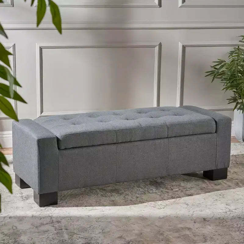 Zeus & Ruta Gray Storage Ottoman Bench for Living Room, Office & Bedroom