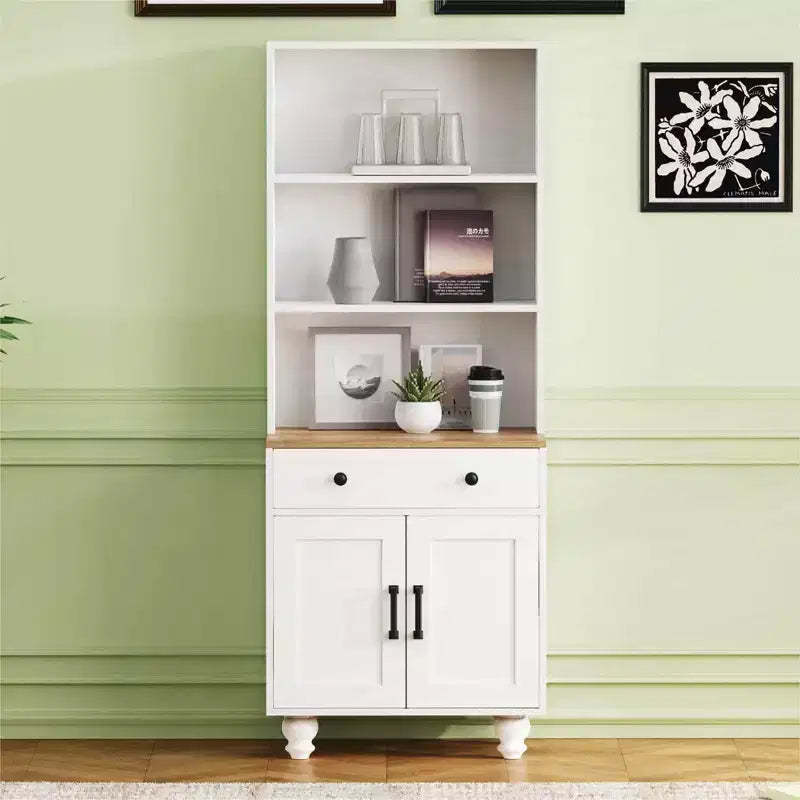 GDFStudio Ming Farmhouse 63H Wooden Tall Storage Cabinet with Adjustable Shelves, Drawer and Doors