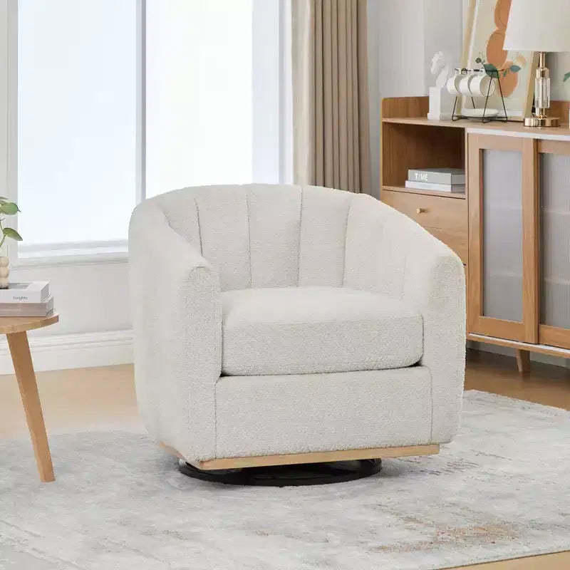 TUYOHW 31.89 Modern Chenille Swivel Barrel Chair,Accent Chair with Metal Base,Upholstered Lounge Armchair for Living Room,Office,Bedroom