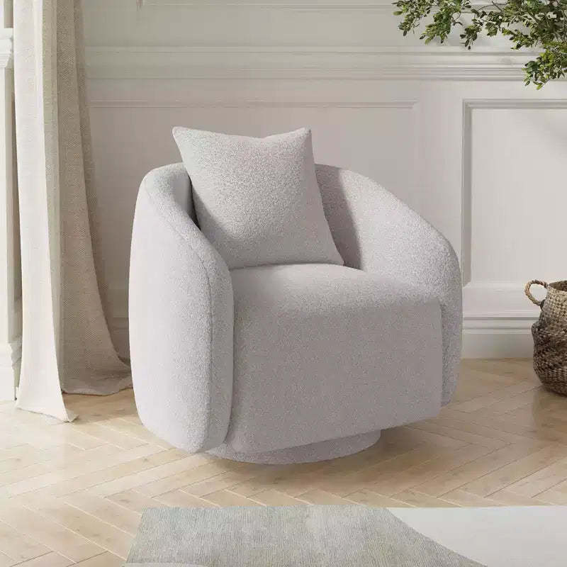 TUYOHW Swivel Accent Chair,Rotating Barrel Armchair with Back Pillow,Solid Wood Frame,Teddy Upholstered Chair for Living Room,Bedroom,Office