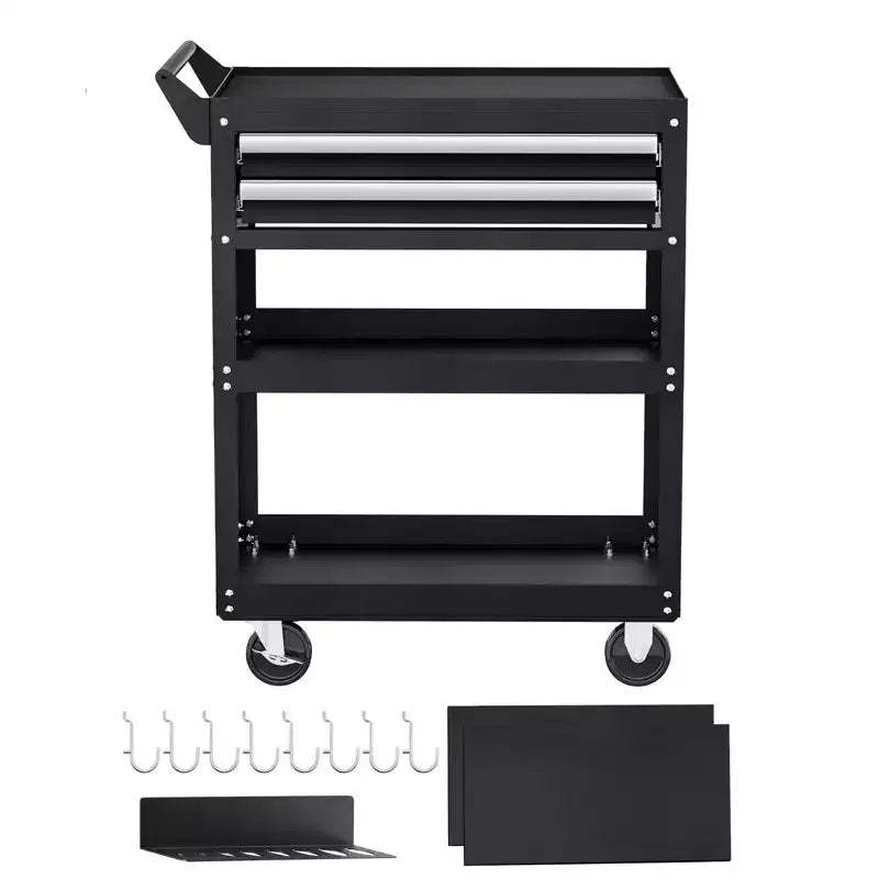 VEVOR 5-Tier Tool Cart with Wheels, 400 lbs Load Capacity, Rolling Work Cart with 2 Drawers & Pegboard, Mechanic Tool Storage Organizer, Black