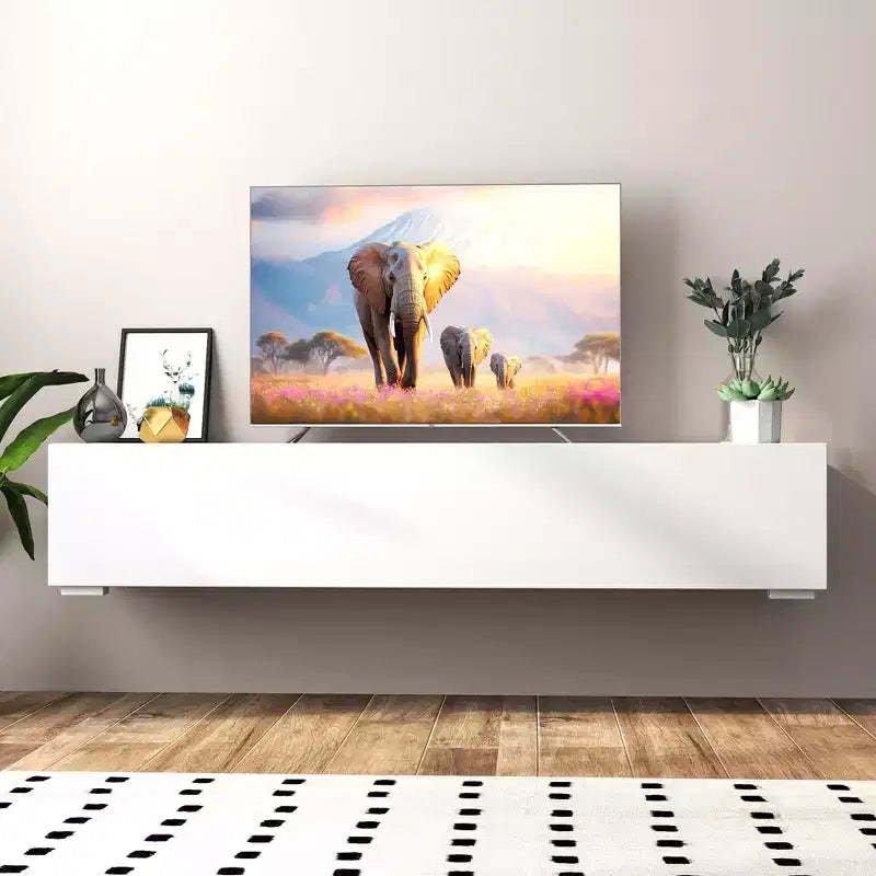 JVNOXK 63-inch Modern Entertainment Center with Drop-Down Cabinet Doors, Media Cabinet with Storage, Suitable for Living Room, White