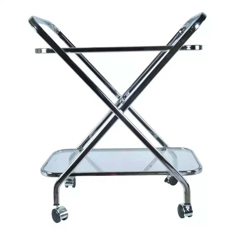 HomeRoots 26 Silver Metal and Glass Rolling Bar Cart