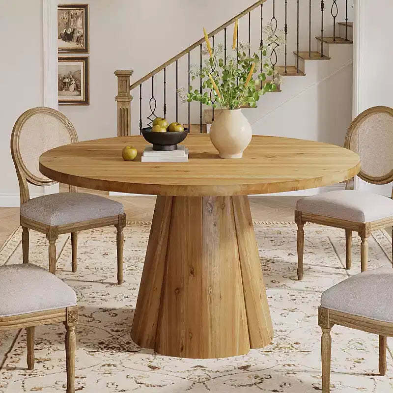 Lantine 47.24-Inch Solid Wood Dining Table, Farmhouse Round Kitchen Table with Pedestal Base for 4-6 People, Easy Assembly for Dining Room