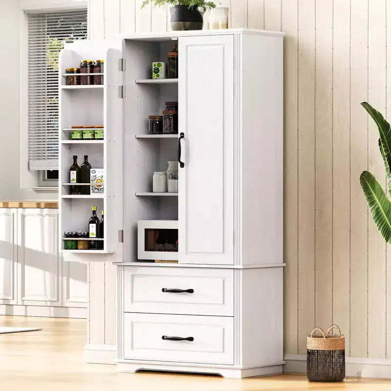 Stylish 71 Farmhouse Kitchen Pantry Cabinet - 2 Large Drawers, Embossed Texture 8 Door Shelves 3 Cabinet Shelves for Kitchen, Dining