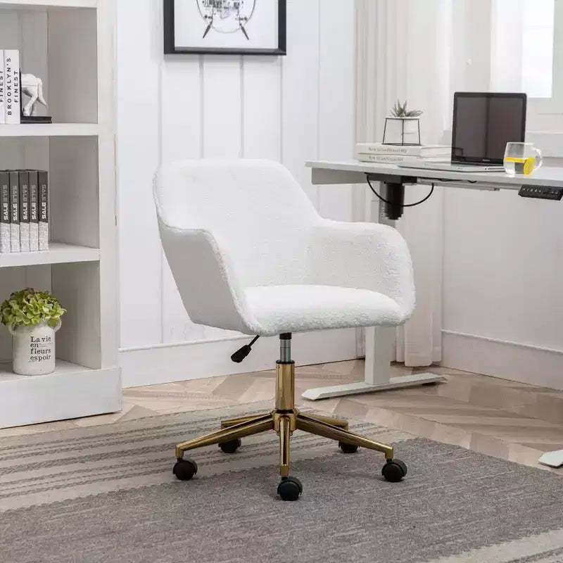 Okak Teddy Office Chair with Golden Metal Base, Swivel Chair with Adjustable Height and Universal Wheel, Desk Chair for Office, Study