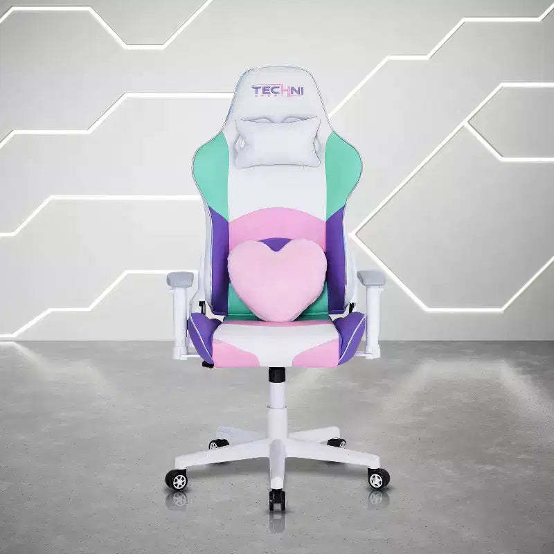 TUYOHW Kawaii PC Gaming Chairs with Adjustable Height,Head&Heart Lumbar Pillow,360 Swivel Chair for Home&Office,250lbs Max,Pink/Green/Purple/White