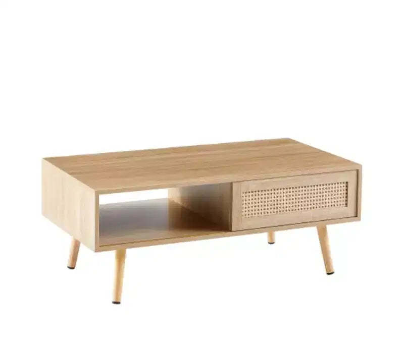 Solid Wood + MDF 41.34 Rattan Coffee Table, Wood Color