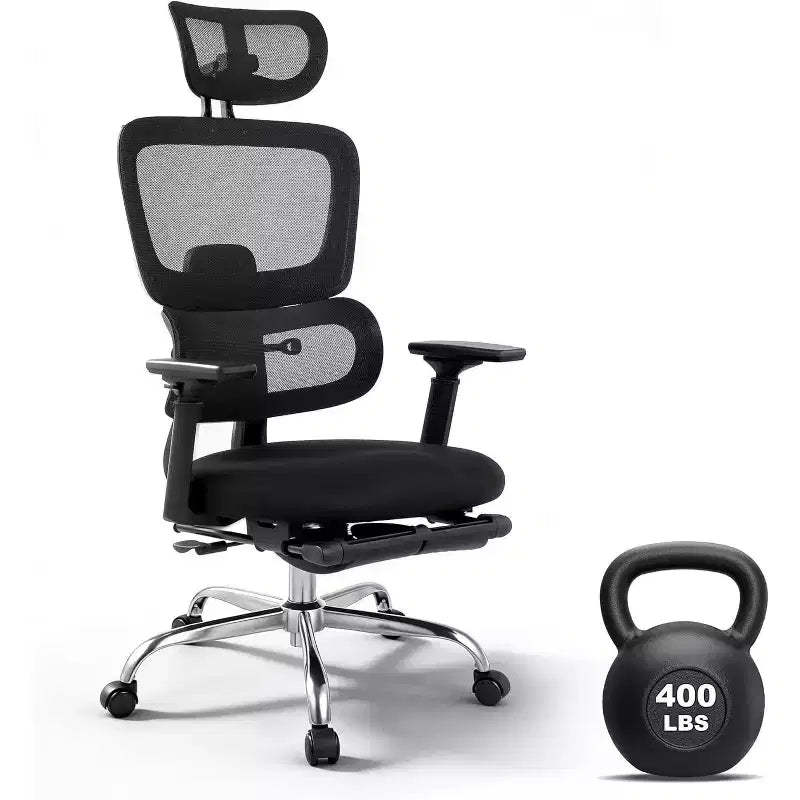 Ergonomic Mesh Office Chair, Adjustable Lumbar High Back Desk Chair 300lbs, 4D Flip-Up Arms, Swivel Rolling Computer Seating for Long Desk Work