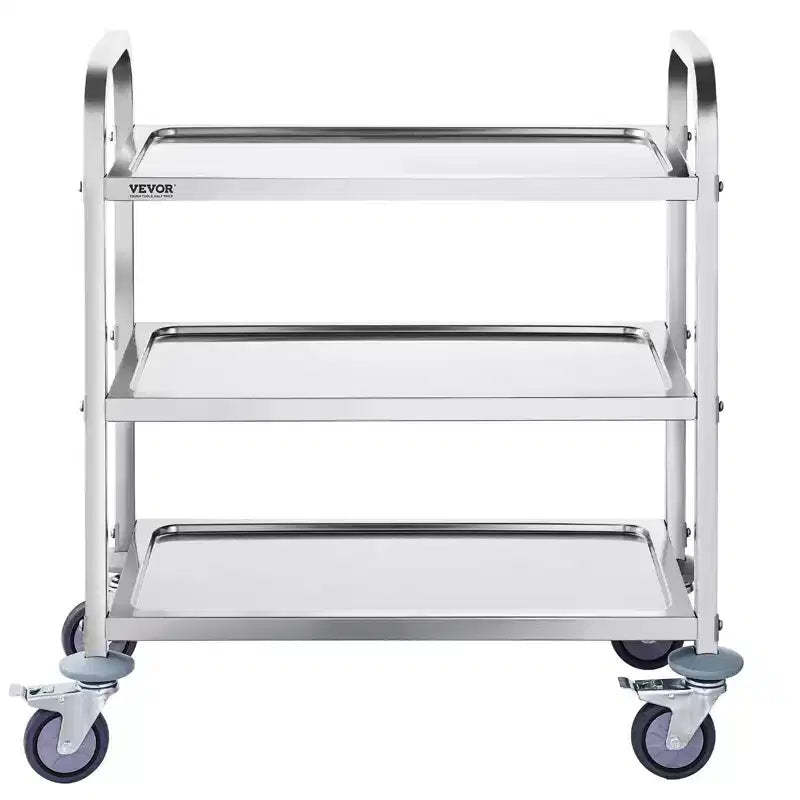 VIYET 18''H 3-Layer Stainless Steel Utility/Medical Cart, Lockable Universal Wheels, for Lab/Clinic/Kitchen/Salon