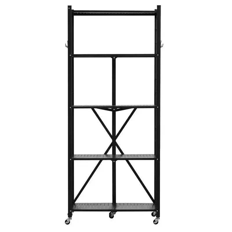 VIYET 5-Tier Foldable Storage Shelf with Wheels 28 x 13 x 66-inch Metal Shelving