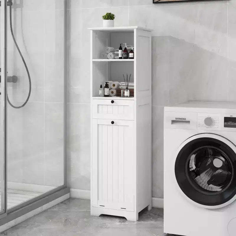 Bathroom Cabinet with Laundry Basket, Tilt-Out Hamper Storage Unit with Top Shelves and Drawer for Bathroom Laundry Room