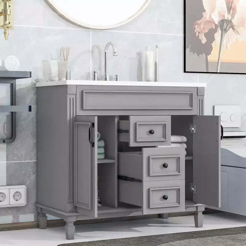 36 Bathroom Vanity with Sink Combo, Bathroom Storage Vanity with 2 Drawers & 2 Soft-Closing Doors, Wooden Bathroom Cabinet with Single Sink