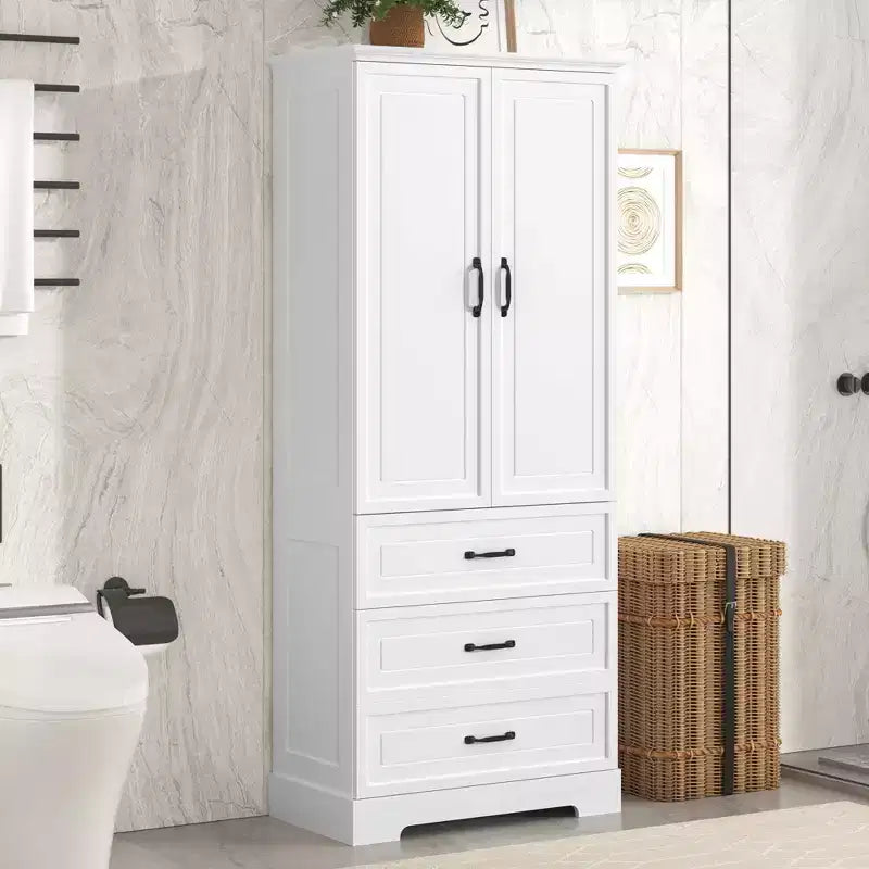 Modern Tall Bathroom Storage Cabinet with Adjustable Shelves & Drawers, Freestanding Storage Organizer Kitchen Cupboard, White - ModernLuxe
