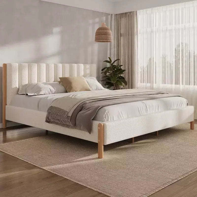 Queen/King/California King Size Upholstered Platform Bed Frame with Thick Padded Headboard & Solid Wood Legs, White - ModernLuxe