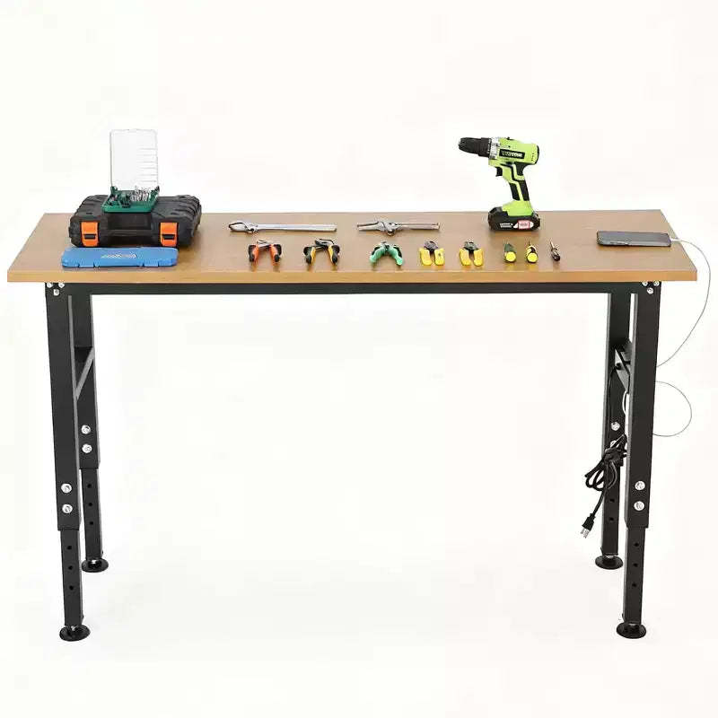 Heavy-Duty 60 Steel Workbench | Adjustable Height & Power Outlet | 2500 LBS Capacity for Garage, Workshop & Home