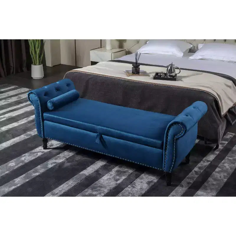 TUYOHW 63 Storage Bench with Button Tufted & Pillow Velvet Upholstered End of Bed Bench with Wood Legs Entryway Bench for Living Room, Bedroom