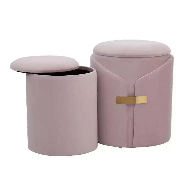 TUYOHW Modern Nesting Ottoman Set of 2 with Storage Velvet Upholstered Vanity Stool with Gold Metal Accent Foot Stool for Living Room, Entryway
