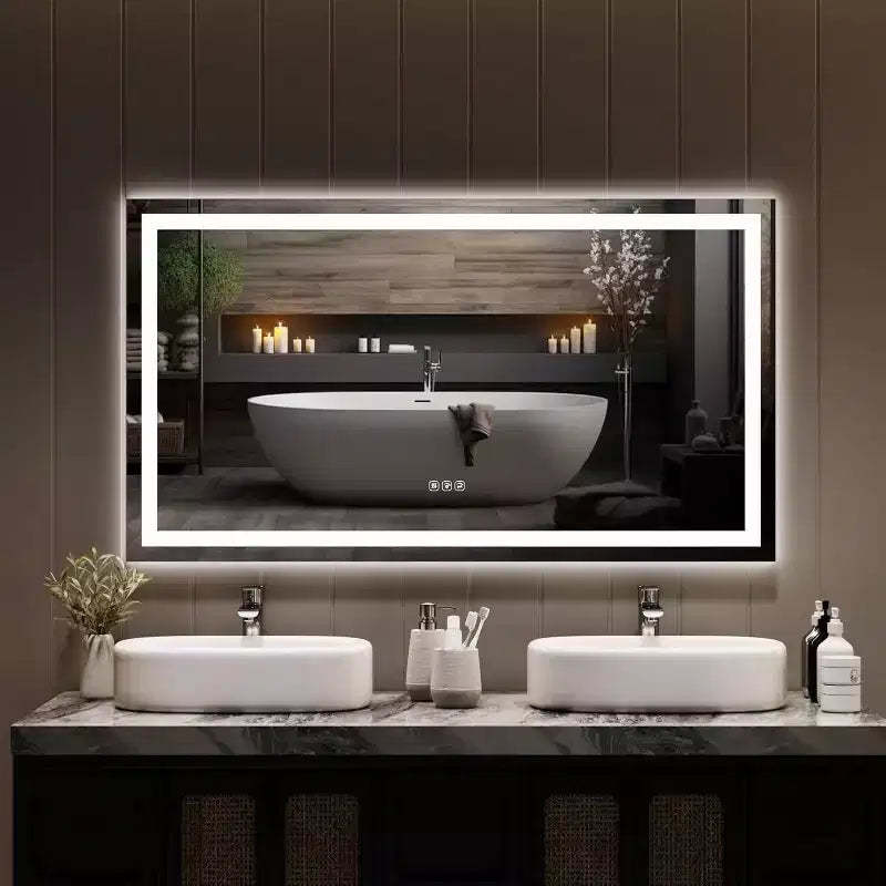 COZONY 50x28 Inch LED Bathroom Mirror with Lights, Dimmable Anti-Fog Vanity Mirror