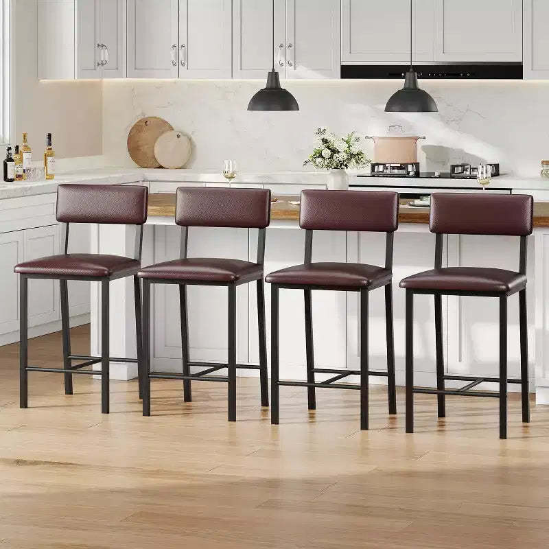 COZONY Upholstered Bar Stools, PU Leather Back Footrest Counter Height Thickened Metal Legs for Kitchen Island Bar