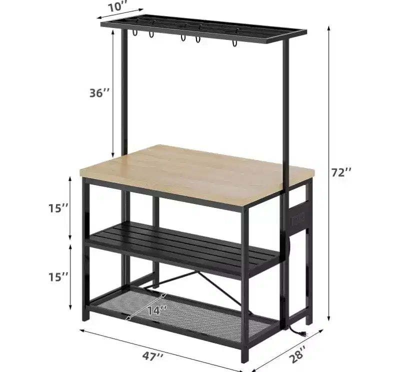 MDF, PB & Iron Island Cabinet with Top Hanging Rack & Power Outlet,