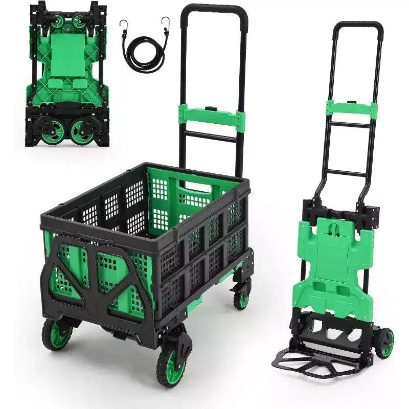 COZONY 2-in-1 Folding Hand Truck Dolly w/ Collapsible Basket, Retractable Handle, 330lb Capacity Portable Flatbed Cart for Shopping, Luggage Transport