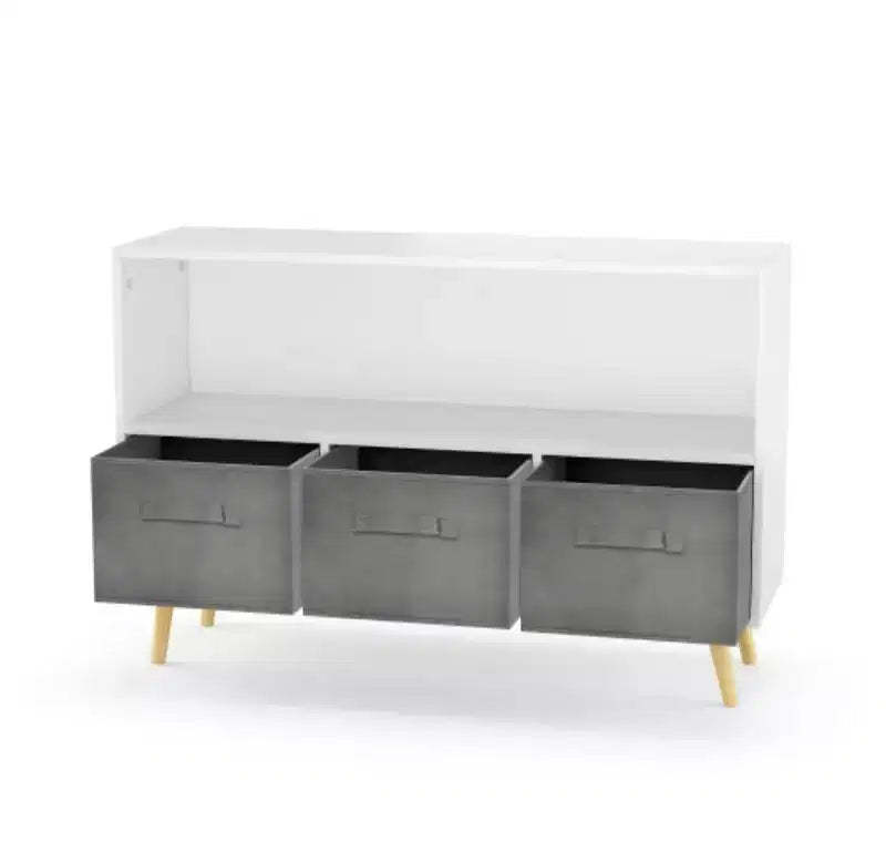 MDF Kids Bookshelf with Foldable Fabric Drawers,