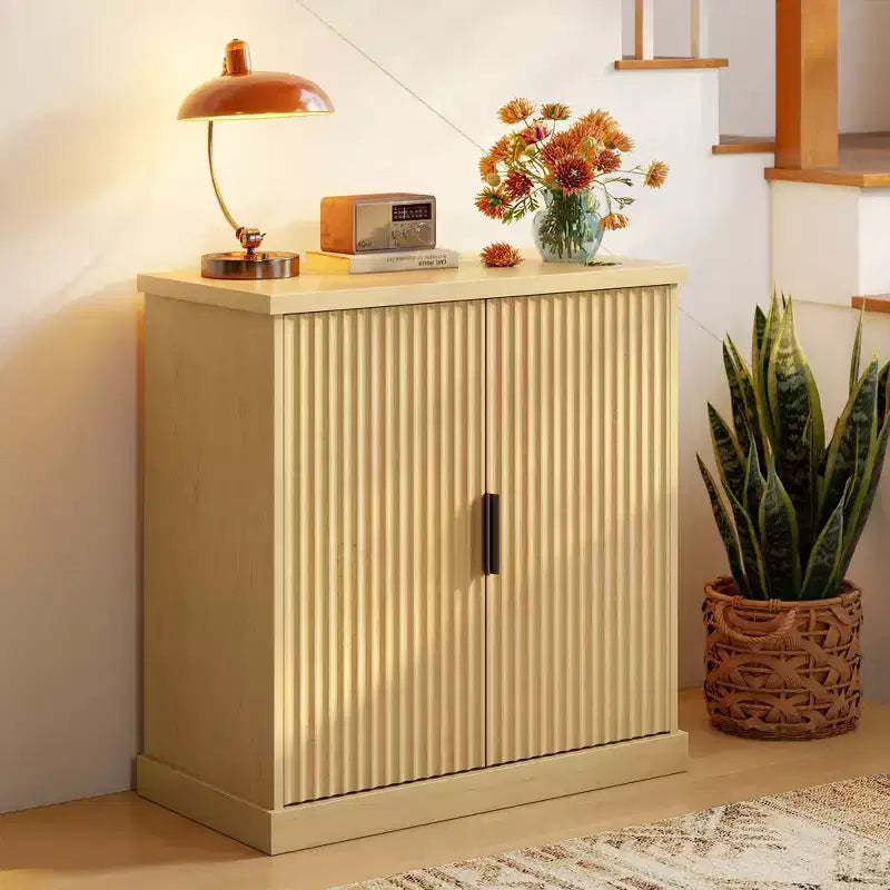 VASAGLE MAXE Collection - Sideboard, Kitchen Cabinet, Storage Cabinet with Adjustable Shelf, Ribbed Doors, Transitional Style, Oak Beige