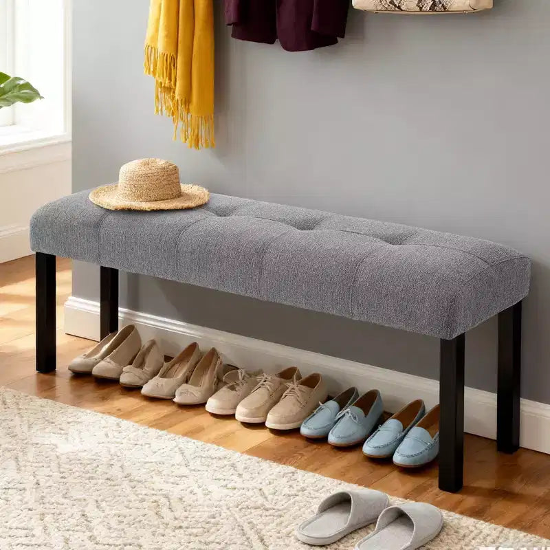 TUYOHW Modern Linen Bench with Tufted Upholstered Versatile Dining Chair Bench with Wood Leg Farmhouse End of Bed Bench for Living Room, Bedroom