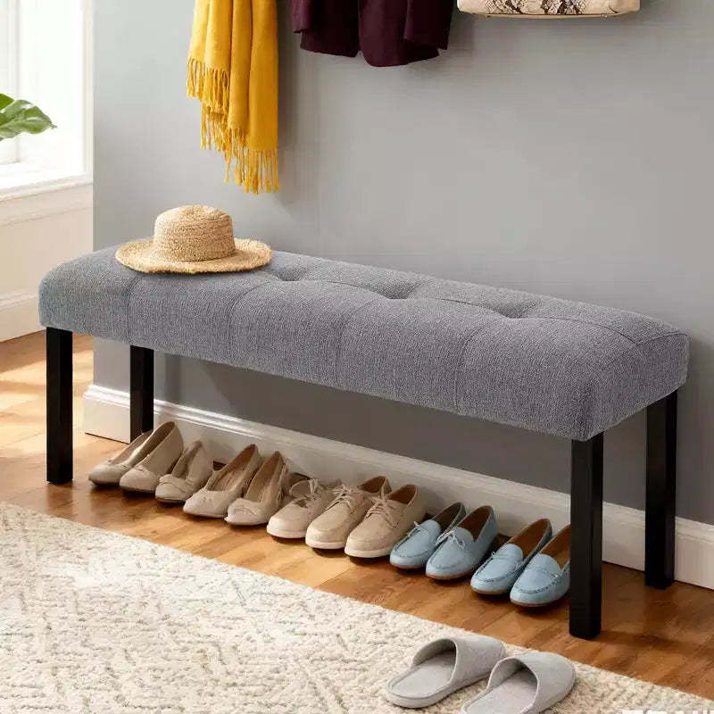 TUYOHW Modern Linen Bench with Tufted Upholstered Versatile Dining Chair Bench with Wood Leg Farmhouse End of Bed Bench for Living Room, Bedroom
