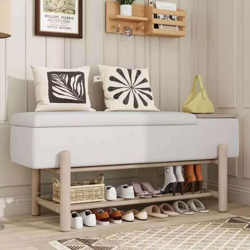TUYOHW Modern Storage Bench with Hidden Storage Upholstered Entryway Shoe Bench with Wooden Shoe Rack Entryway Bench for Living Room, Bedroom