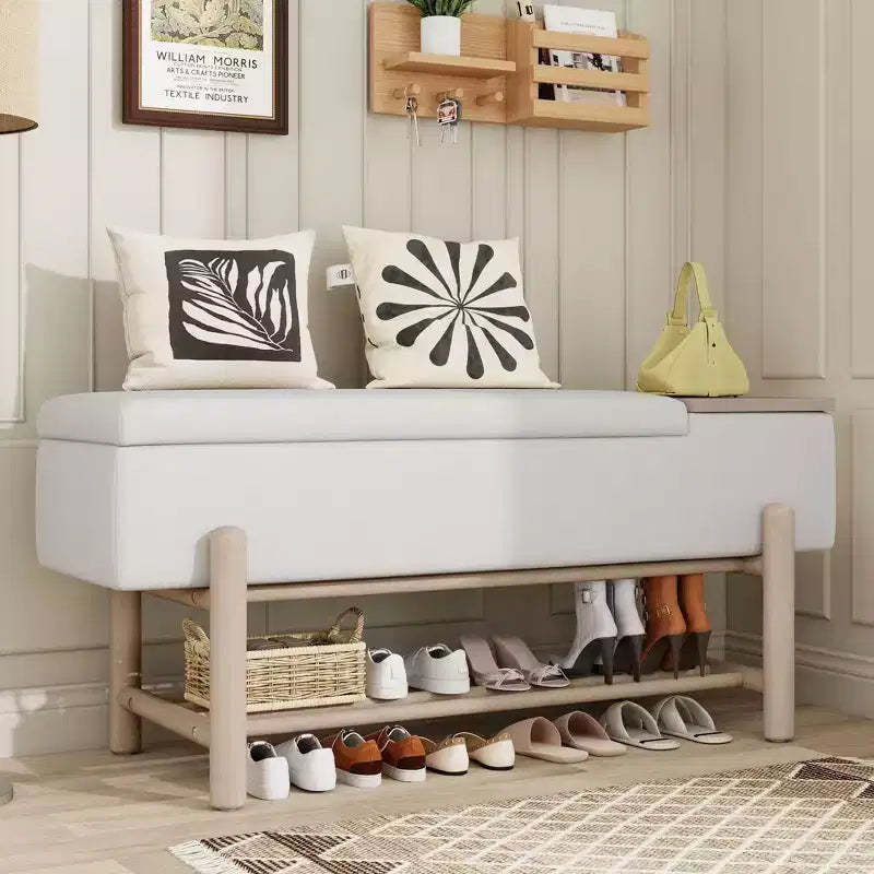 TUYOHW Modern Storage Bench with Hidden Storage Upholstered Entryway Shoe Bench with Wooden Shoe Rack Entryway Bench for Living Room, Bedroom
