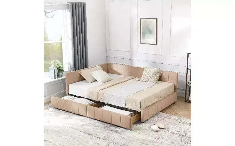 TUYOHW Mid-Century Velvet Upholstered Daybed Sofa Bed Frame with 2 Drawers, Eucalyptus Wood Storage Bed Frame Full Size for Bedroom & Living Room