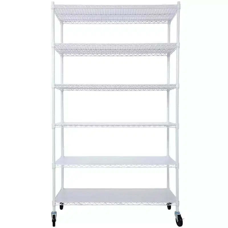 VIYET 6 Tier 6000LBS NSF Metal Wire Shelving, Heavy Duty Adjustable Storage Rack with Wheels & Shelf Liners (White)