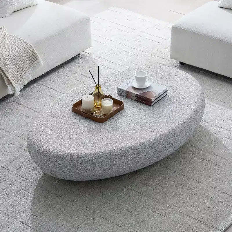 Modern Fiberglass Coffee Table with Matte Rocks Design, Irregular Accent Center Table for Living Room, Office, or Small Spaces-Panipeachy