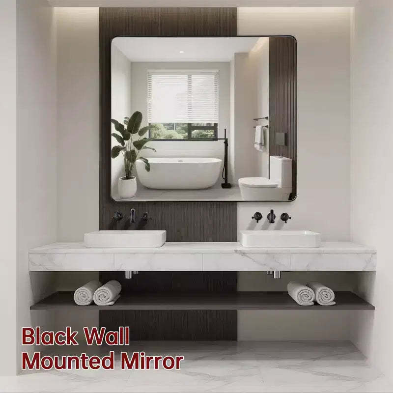 SUMERAIN Rectangle Bathroom Mirror, 40x36 Black Aluminum Framed Large Vanity Mirror with Tempered Glass