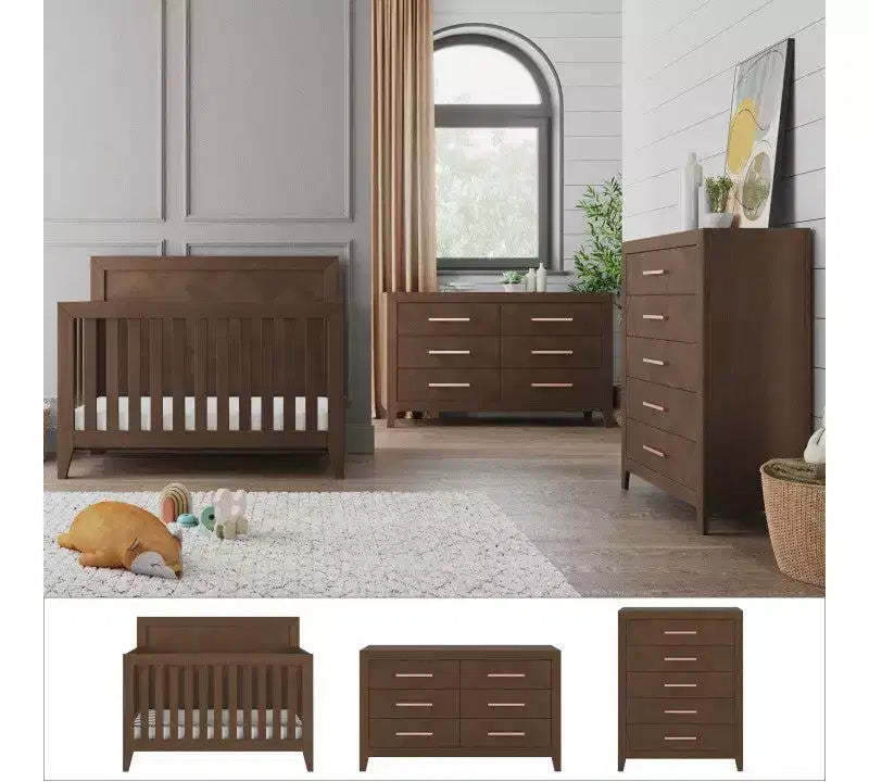 Child Craft Kieran Crib, Double Dresser and Chest Nursery Set, 3-Piece, Includes 4-in-1 Convertible Crib, Dresser and Chest
