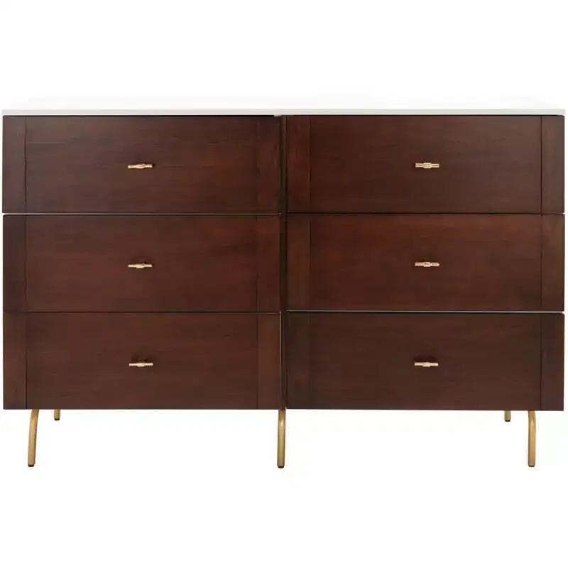 Genevieve 6 Drawer Dresser - DRS5002 - Walnut/White - Safavieh