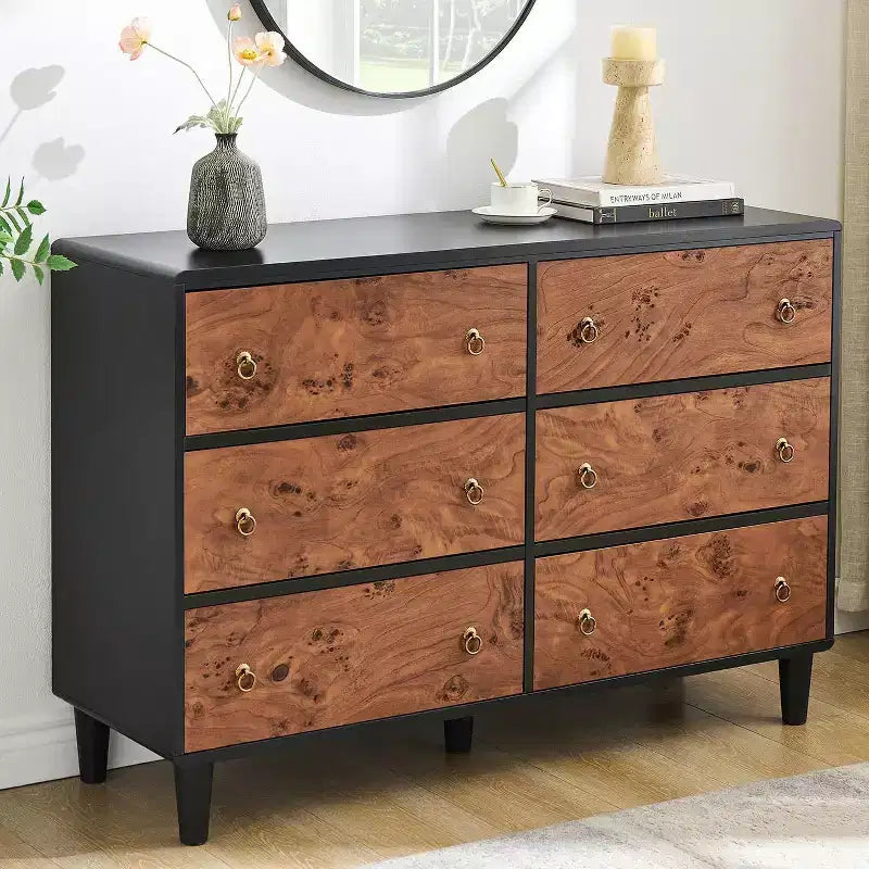 Dresser for Bedroom,54Wide Modern Chest of Drawer with Vintage Circle Handle w/Curved Profile Design,Wood Dresser for Living Room,Entryway